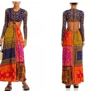 NWT FARM Rio Bohemian Patchwork Bandana Dream Cut Out Maxi Dress Multicolor M